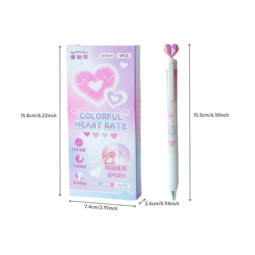 4pcs Colorful Heart Gel Pens Set Dream 0.5mm Ballpoint Black Color Ink for Writing School