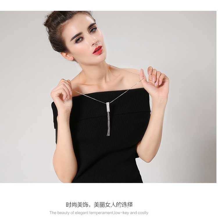 JMXD European Long Tassel Necklace Women Czech Crystal Geometric Pendant Snake Chain Korean Versatile Sweater Chain Gift