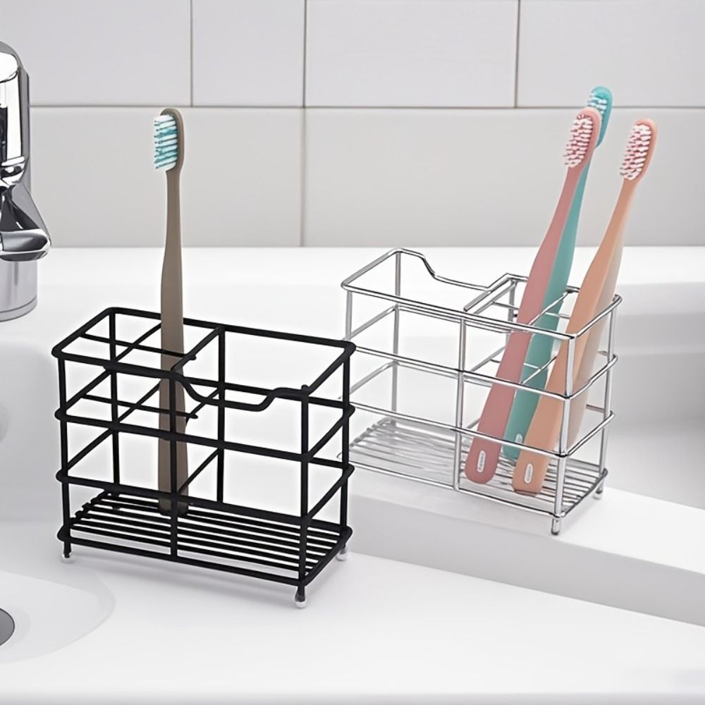 Stainless Steel Toothbrush Holder 5-Slot Layout Bathroom Organizer Countertop Storage