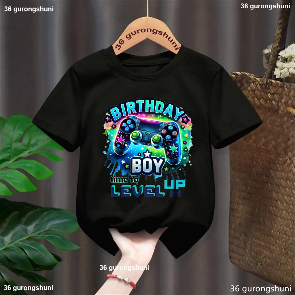 2025 New Hot Birthday Boy Time To Level Up T-Shirts Birthday 1-10 Tshirt Boys Casual Summer Short Sleeve Tee Tops Kid Clothes