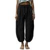 Women's Fashionable Color Casual Elastic Waistband Drawstring Pocket Loose Pants