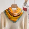71CM Hangzhou Silk Oil Painting Silk Scarf Small Square Scarf Women's Spring and Autumn Thin Scarf Decorative Suit Light Luxury Scarf Scarf Scarf