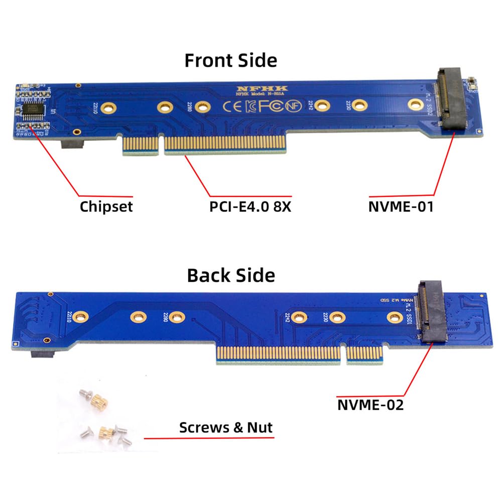 NFHK Low Profile Dual 2X NVMe M.2 SSD - PCIE Express Gen4 X8 X16 RAID Card VROC Raid0 Hyper Adapter.