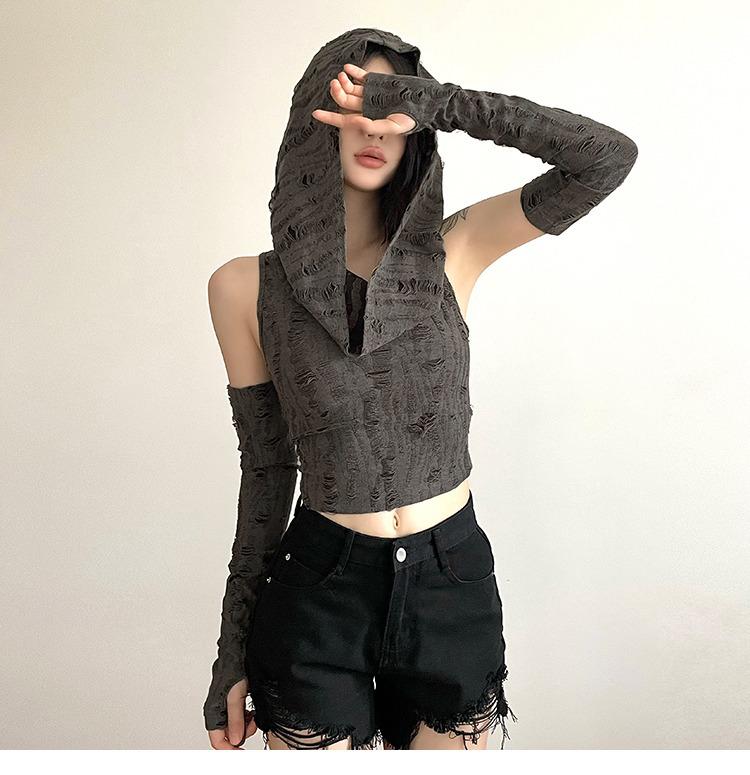 Hanorac Dune Wasteland Y2K Tie-Dye cu Umerii Goi pentru Femei - Stil Rupt de Primăvară Timpurie