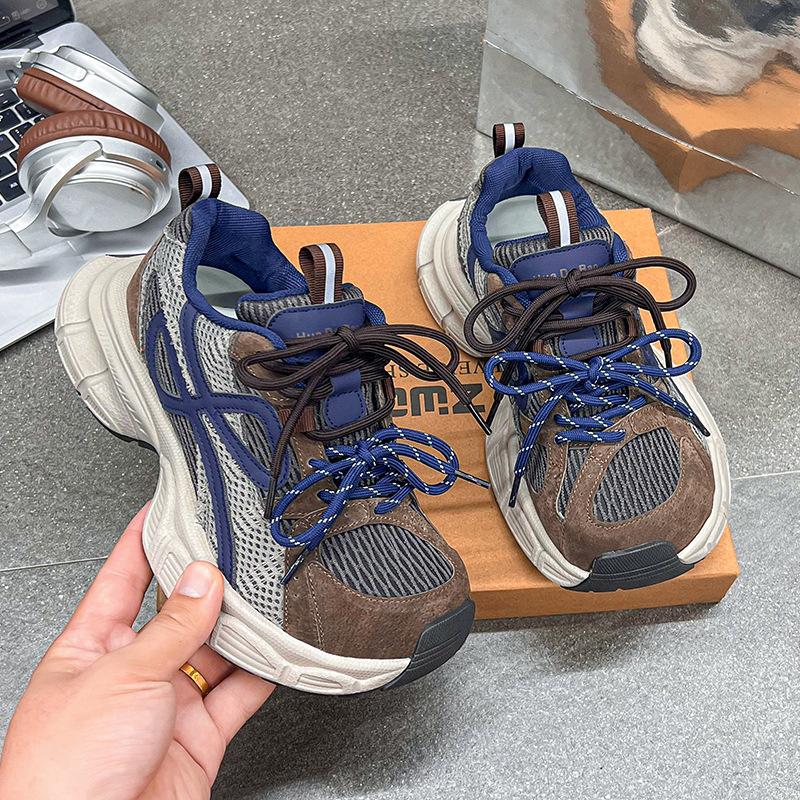 Autumn new matte European non-slip mesh dad shoes thick-soled heightening casual shoes