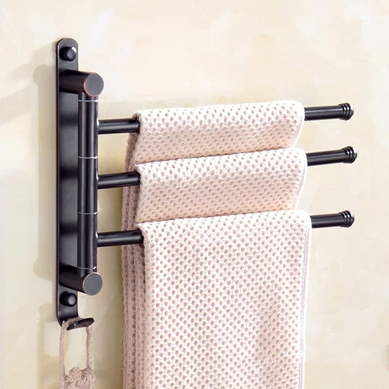 Black Swing Out Towel Bar, Bronze Oil Rubbed Folding Arm Swivel Hanger Bathroom Storage Organizer Rustproof Wall Mount, Swivel Towel Rack for Shower