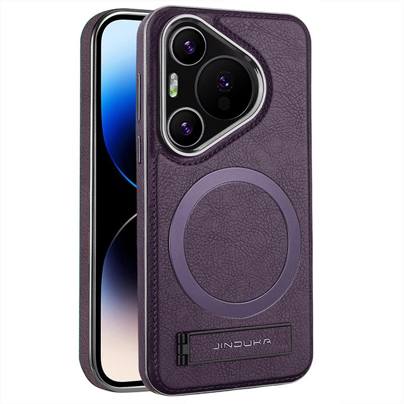 

Magnetic Charging Cowhide Leather Case For Huawei Pura 80 Pro Plus Pura 70 Ultra Mate 70 Mate60 50 40 Bracket Holder Phone Cover Huawei Mate 40 Pro фіолетовий