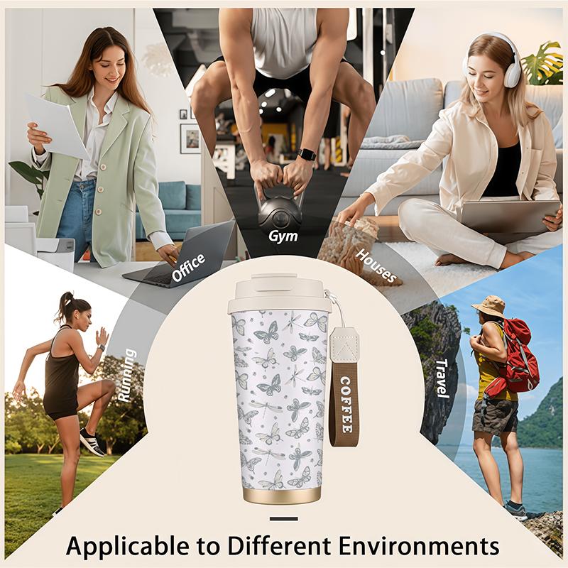 Coffee Mug 532ml Vintage Bug Element Lanyard Insulated Cup Leakproof Hand Cup Hot Cold Cup Gift Cup Beach Cup