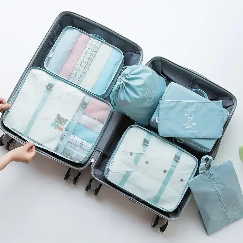 Set da 7 pezzi, borsa da viaggio, organizer per vestiti, bagagli, organizer da viaggio, coperta, scarpe, organizer, borsa, valigia, cubi da imballaggio