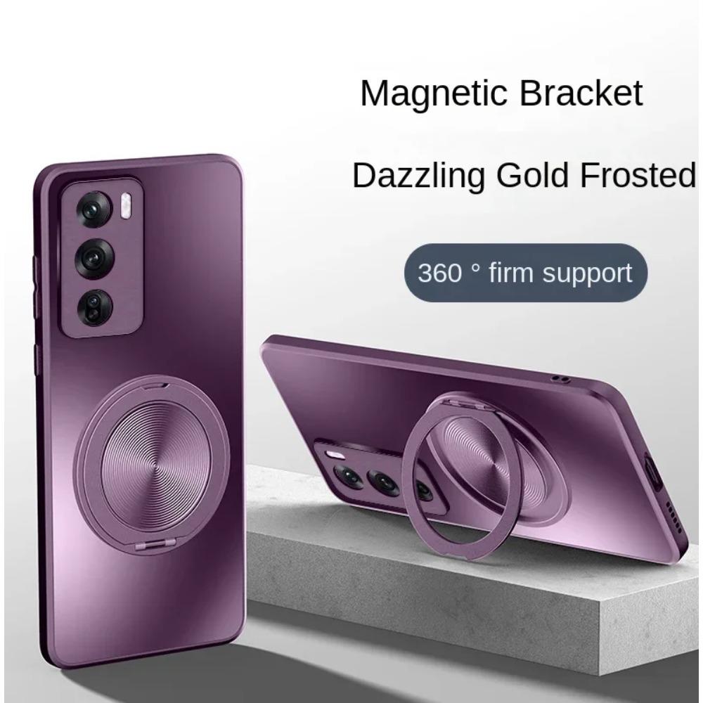 Magnetischer Ständer Magsafe Hülle für OPPO Reno 12 Pro 12 5G Hülle Halterung Stoßfest Hart Matt Ringhalter 360° Drehbar Schützende Rückseite Ständer Abdeckung