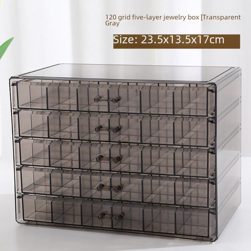 Cutie transparentă multistrat pentru depozitarea bijuteriilor, cu sertare pentru inele, cercei, coliere și brățări