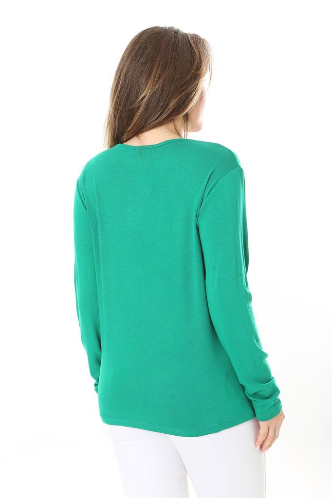 Damen Übergröße Bluse Plus Size Grün V-Ausschnitt Steinbesetzt Langarmbluse