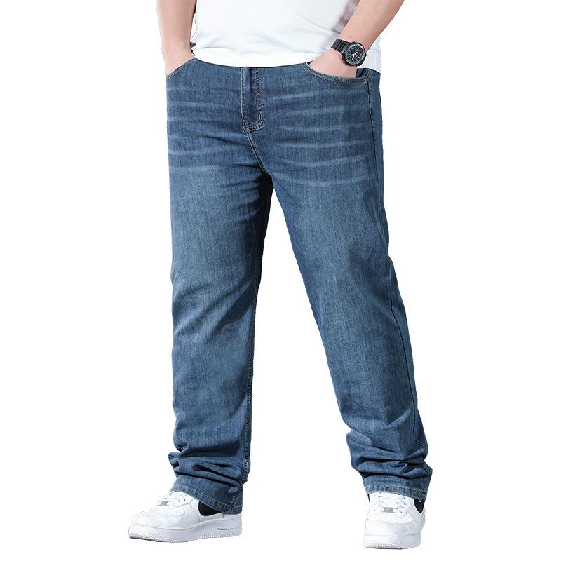 Spring/Summer Plus Size Men's Denim Trousers Business-Casual Versatile Mid-High Stretch Relaxed Fit Long Trousers