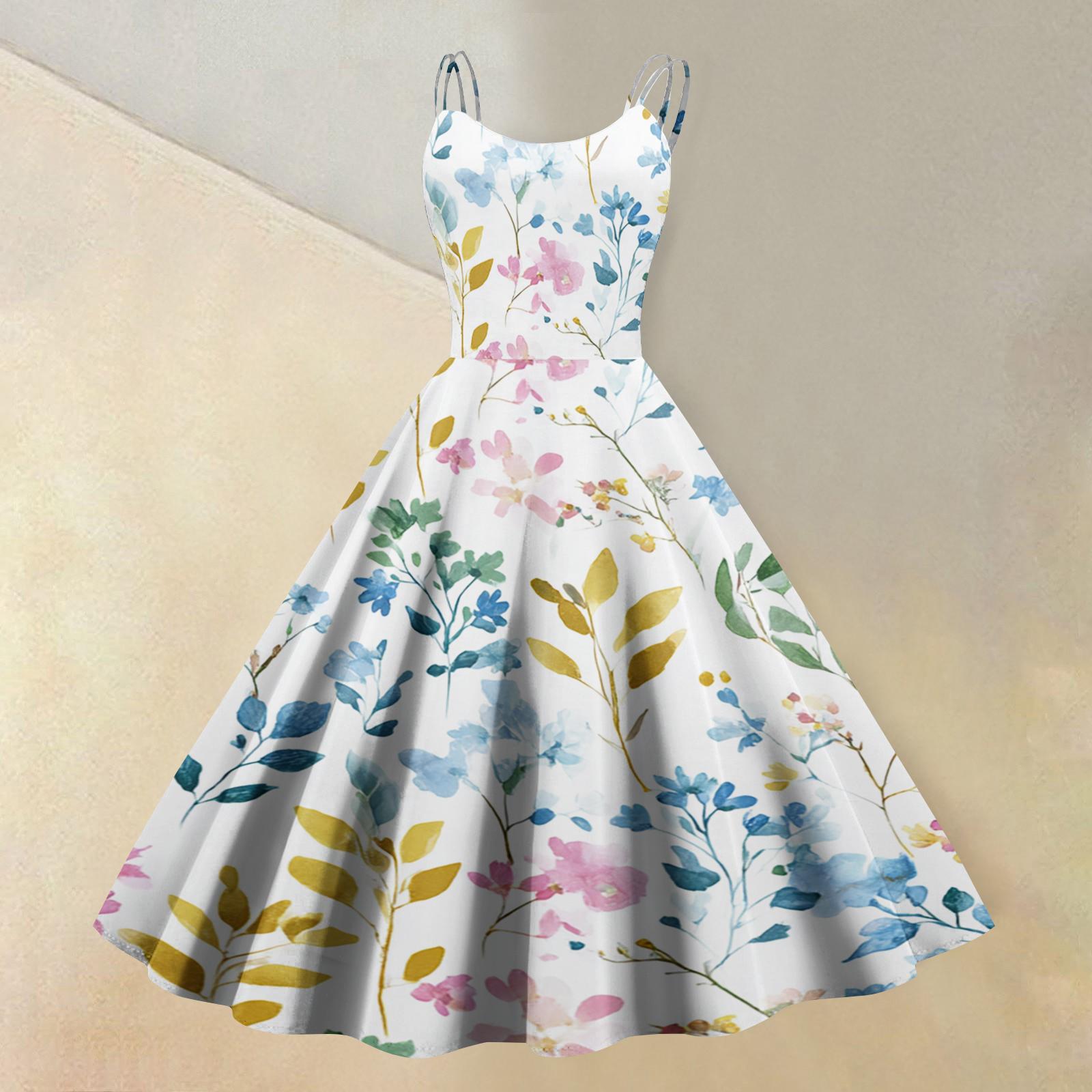 

Women s fashionable casual floral print round neck sleeveless dress XL жовтий