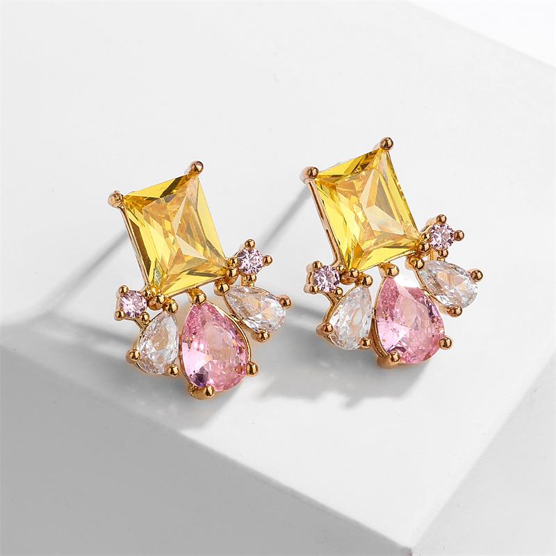 ZAKOL Cute Pink Square Zircon Stud Earrings for Elegant Women Cubic Zirconia Wedding Party Birthday Zircon