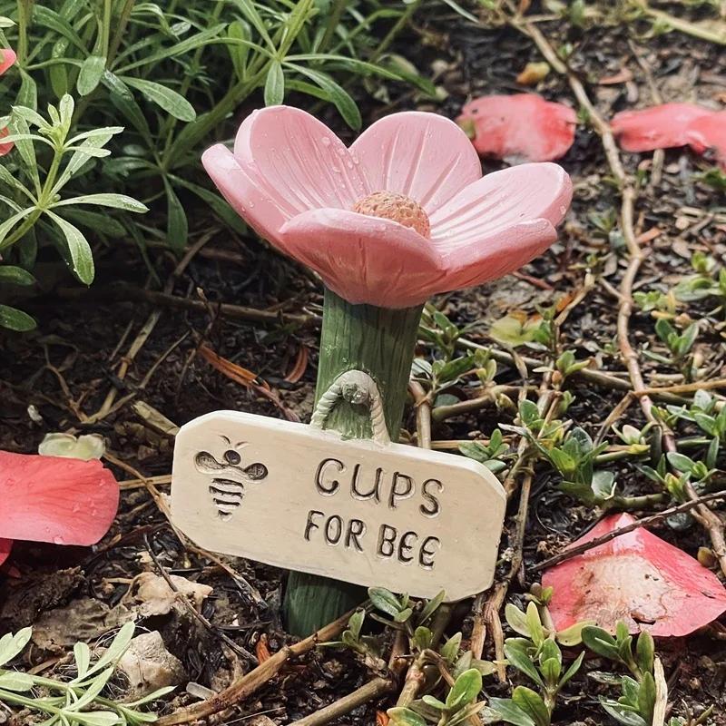 Bee Bath With Flower Design Bee Pollinator Feeder Drinking Cup For Thirsty Pollinators Insects For Outdoor Garden Yard Decor