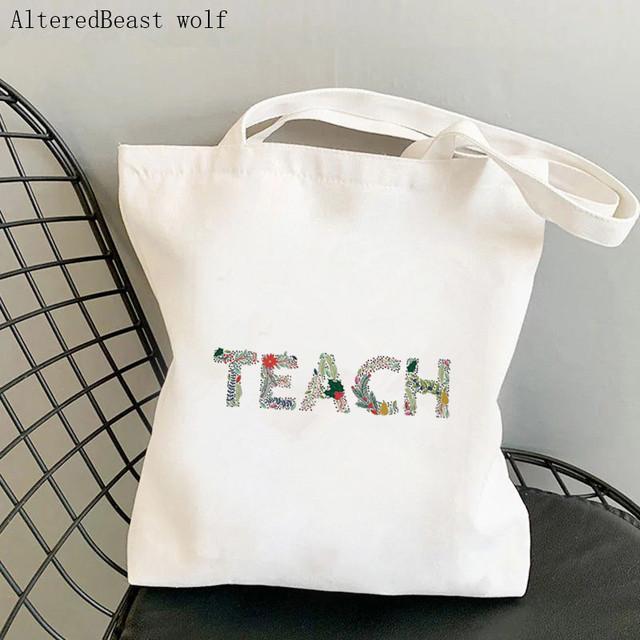 Women Shopper Bag Teacher Apple Tree Printed Kawaii Bag Harajuku Shopping Canvas Shopper Bag Girl Handbag Tote Shoulder Lady Bag
