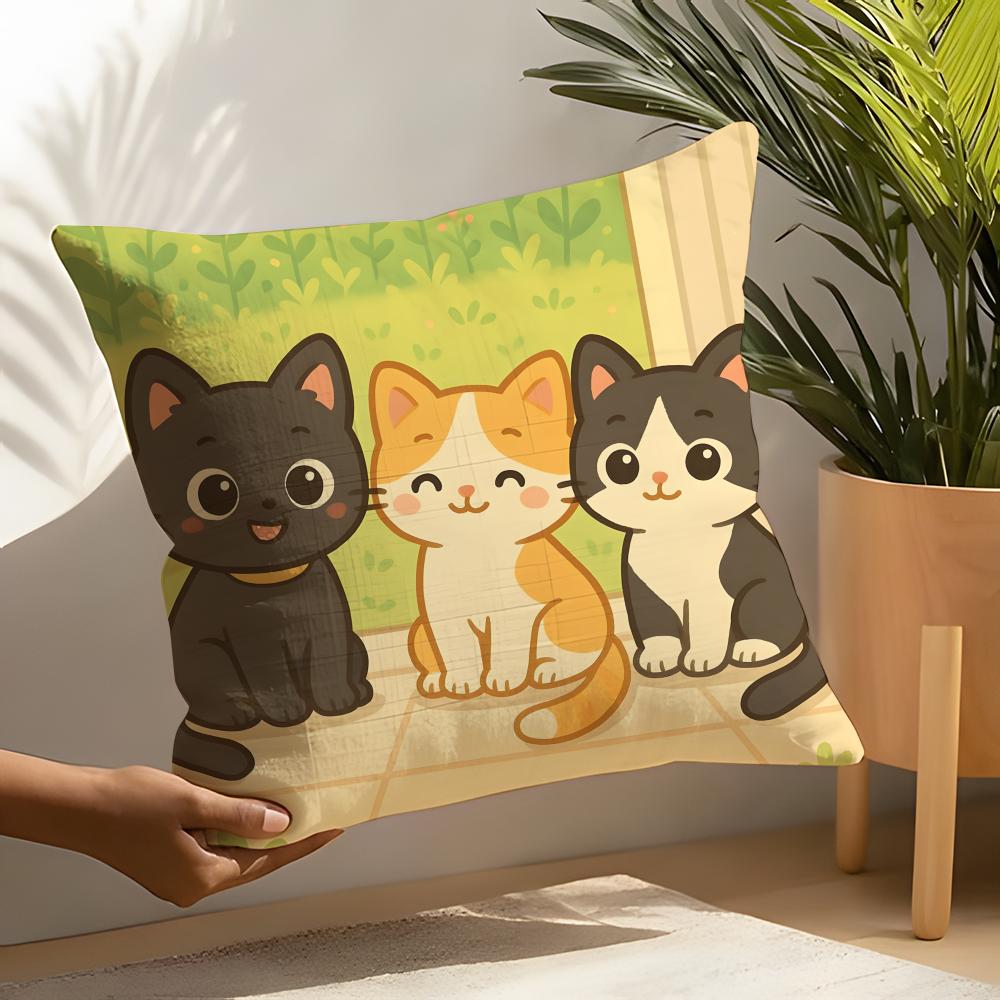 Cute Cartoon Plush Cat 4 Pillow Case Linen Cushion Covers For Decorative Sofa Home Pillows Case Car Chair Pillows Cases