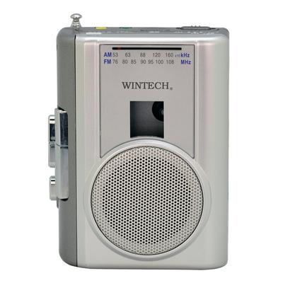 WINTECH Ραδιοκασέτα με Εξωτερικό Μικρόφωνο 50mm Μεγάλο Ραδιόφωνο Τροφοδοσία AC και Δύο Μπαταρίες AA PCT-02RM Εγγραφέας AM/FM, Ασημί, Υποδοχή, Ηχείο, Εγγραφή,
