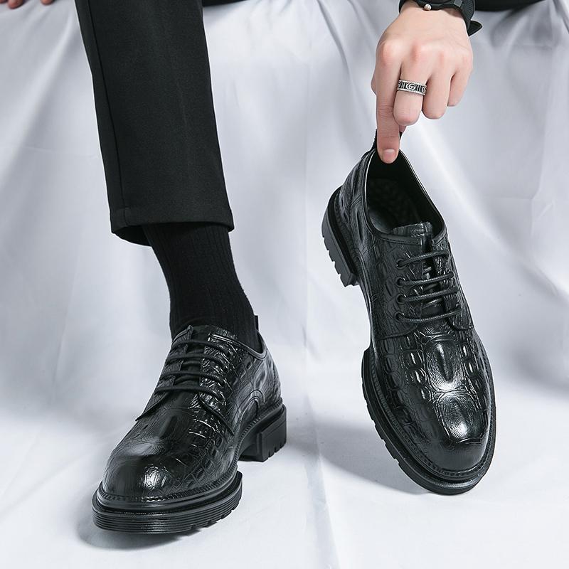 Fashion Men's Fashion Genuine Leather British Style Thick Bottom Work Shoes Classic Lace Up Comfortable Anti Slip Big Head Leather Shoes