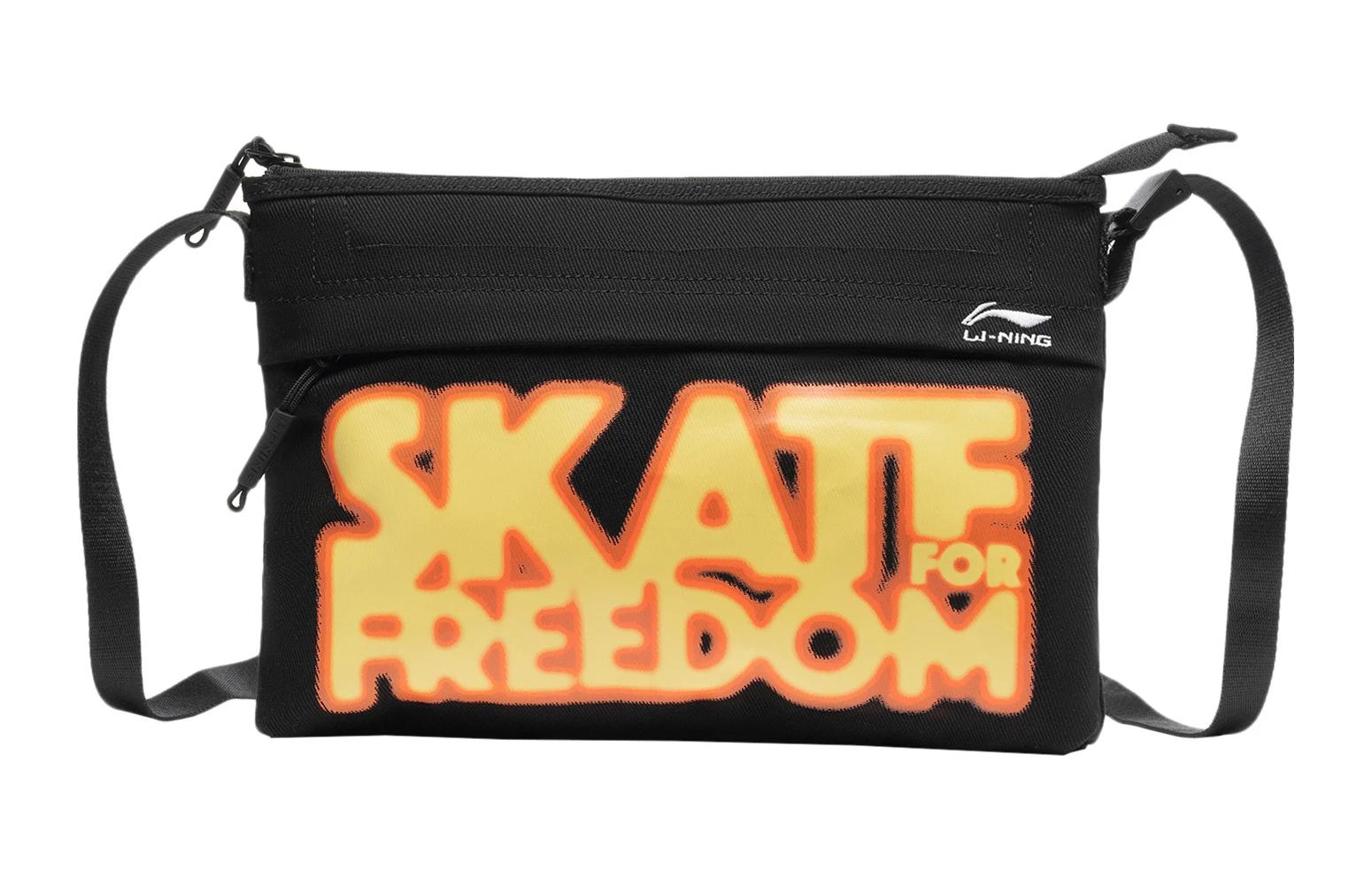 Li Ning Skateboard Cotton Shoulder Bag, Crossbody Bag Unisex Black ABDS183-1