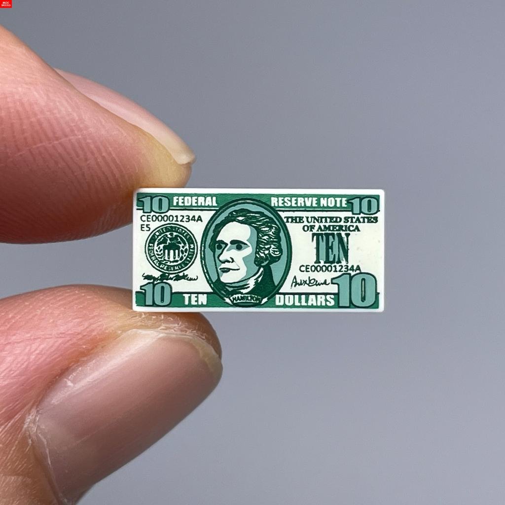 MOC Bricks Bill Dollar 1x2 Money Printed Tiles Euro Street View Cash Treasure Accessories Building Blocks Kids Toys