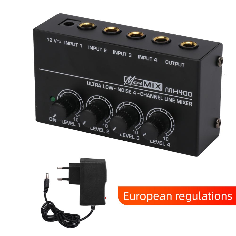 

4-канальный линейный микшер Мини-звуковой микшер Усилитель для наушников DC 12V Простое управление Аудиомикшер Сверхнизкий уровень шума 4 входа 1 выход с адаптером питания eu plug