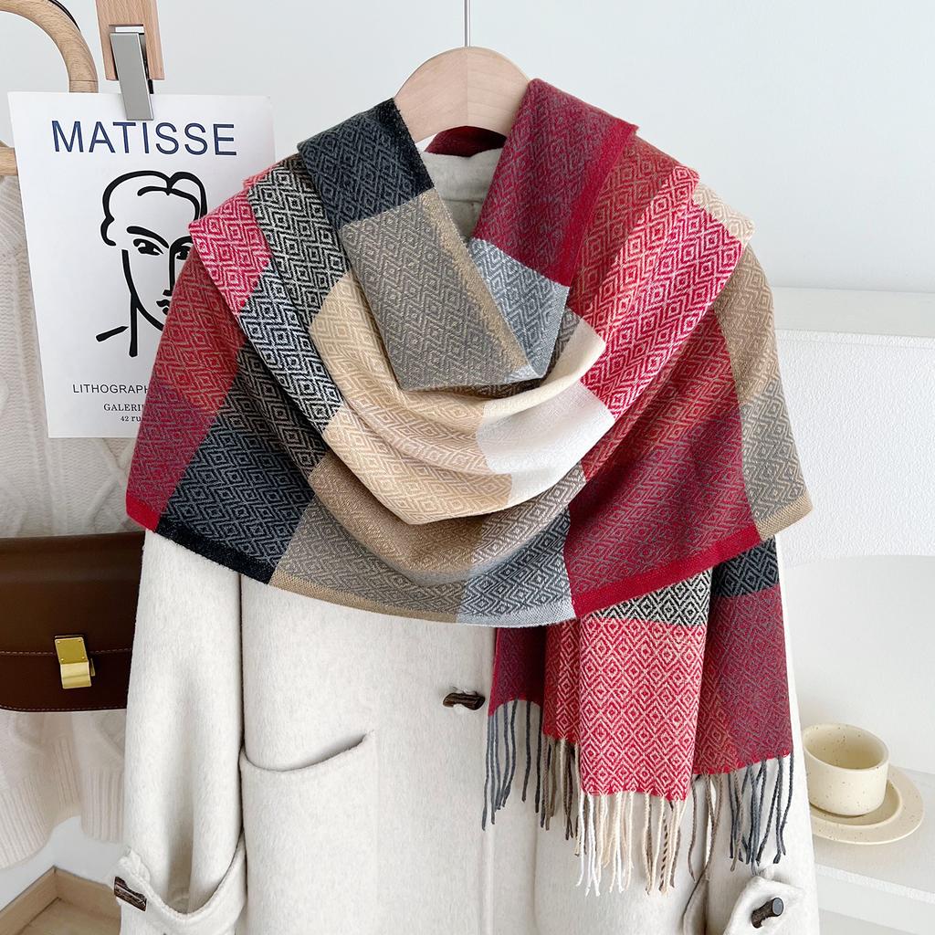 New Korean version Japanese imitation cashmere retro plaid scarf men's and women's atmosphere fringed shawl warm scarf
