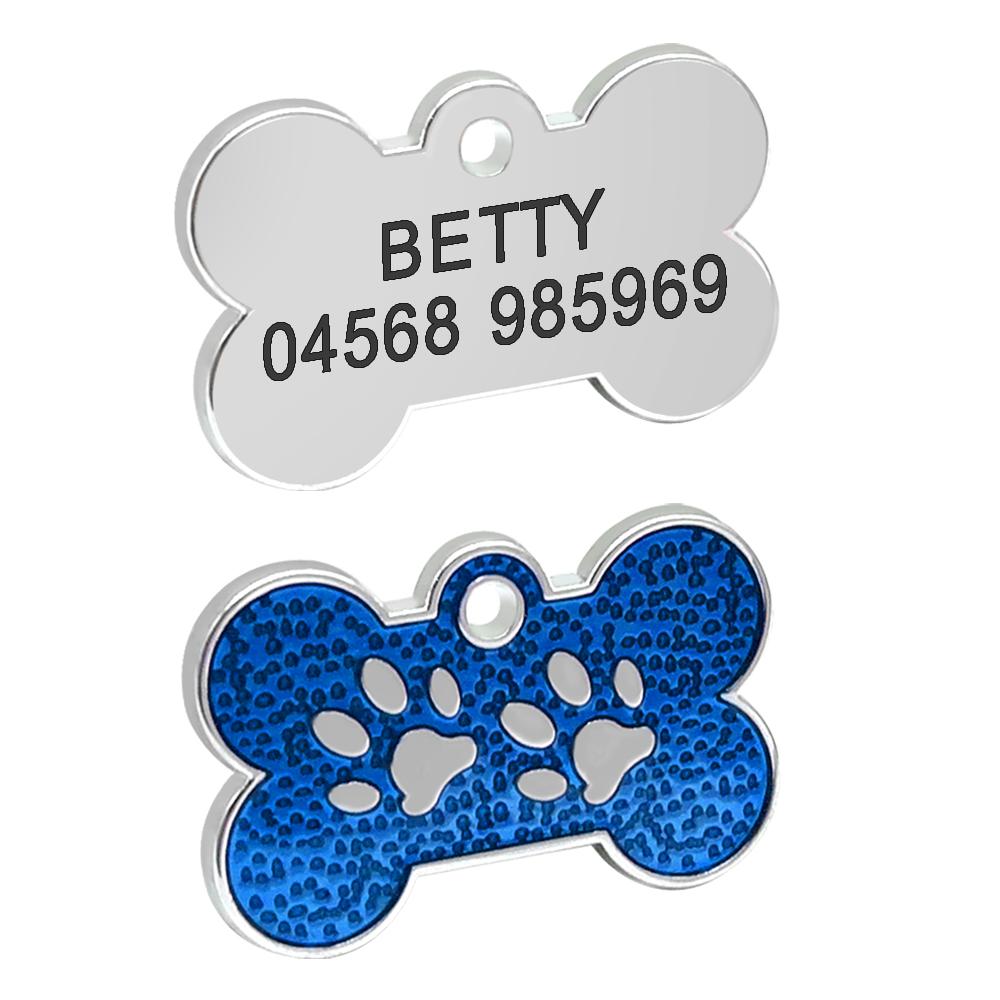 Dog Cat ID Tag Glitter Dogs Cats Name Pendant Tags Personalized Pet Collar Accessories Anti-lost Bone&Paw Tags for Small Dog Cat