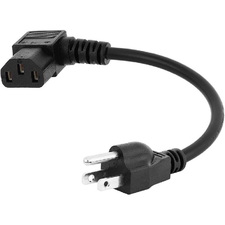 1-футовый сетевой шнур питания Nema 5-15P на IEC 320 C13 с угловым разъемом, 3-контактный штекер типа A (США) на угловой разъем IEC C13, переменный ток