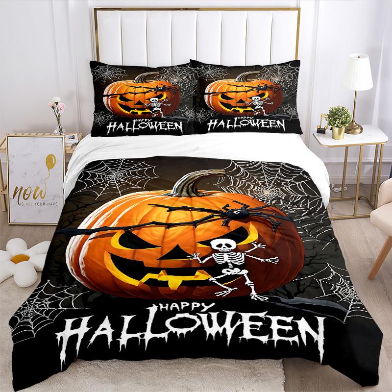 3pcs Halloween Pumpkin Duvet Cover Set -Includes 1 Duvet Cover and 2 Pillowcases, No Quilt Core, All-Season Home Decor Yy251111103