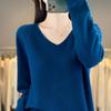 Women's V-Neck Knit Sweater: Loose-Fit, Flat Base Layer for Autumn/Winter, Solid Color Pullover Style