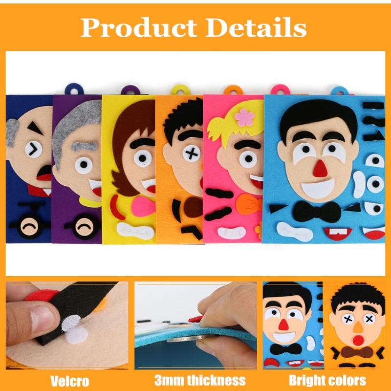 Diy Puzzle Felt Toy Non-Woven Fabric Early Childhood Education For Manual Cognitive Facial Expression Stickers Game Kids Gift