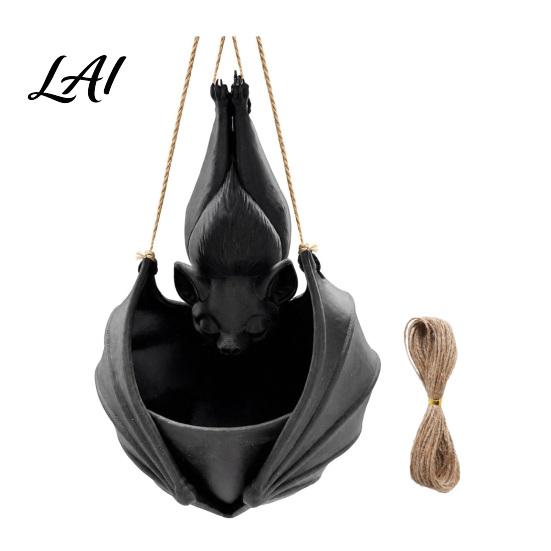 Creative Bat Shaped Flower Pot Hanging Plant Pot Halloween Planter 3D Printed Gothic Small Planters for Windowsill Holder Indoor Outdoor Home Garden