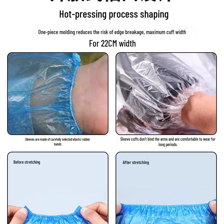 Waterproof Disposable PE Oversleeves: Thickened, Lengthened, Transparent Arm Protectors in White and Blue.