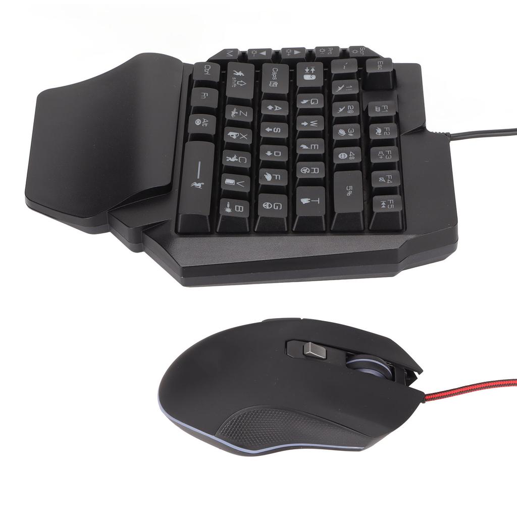 One Handed Keyboard Mouse Combo RGB Color Backlit Ergonomic Design 39 Key Gaming Keyboard 4 Level DPI Adjustable Mouse