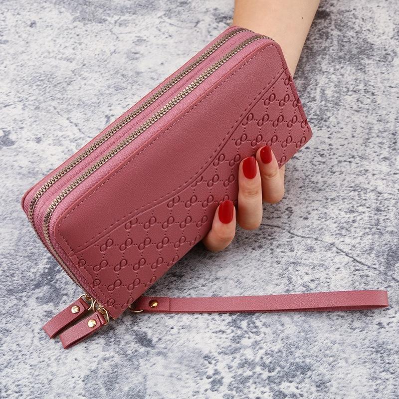 1Pc New Wallet, Women's Long Zipper Wallet, Fashionable Embossed Large-capacity Mother's Mobile Phone Change Clutch Bag