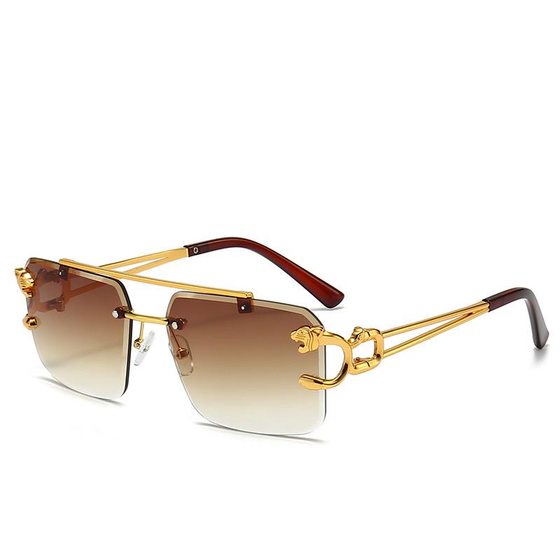 Retro Double Bridge Sunglasses for Women & Men Stylish Rimless Cat-Eye Design with Bold Leopard Print Trendy Eyewear
