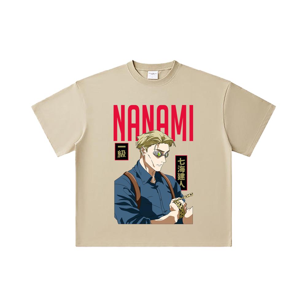 260 GSM Double Yarn 32 Count 100% Cotton Jujutsu Kaisen V60 Nanami Print Unisex Heavy Cotton T Shirt