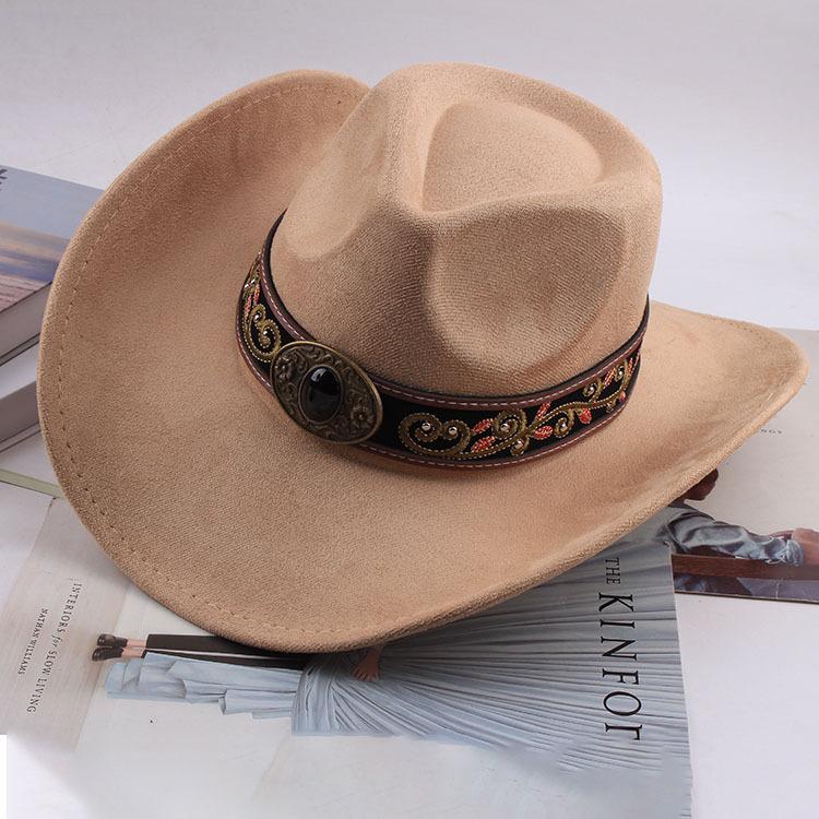 Western Cowboy Style Tibetan Bull Head Accessories Fashion Top Hat Autumn/Winter New Collection Deer Skin Velvet Large Edge Riding Hat