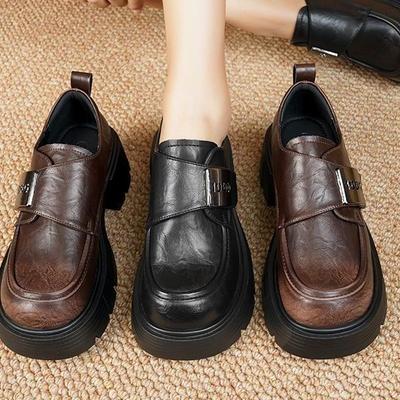 Mary Jane Plateau-Loafer Damen 2025 Herbst und Winter neue kleine Lederschuhe Britischer Stil erhöhend warme Woll-Baumwollschuhe