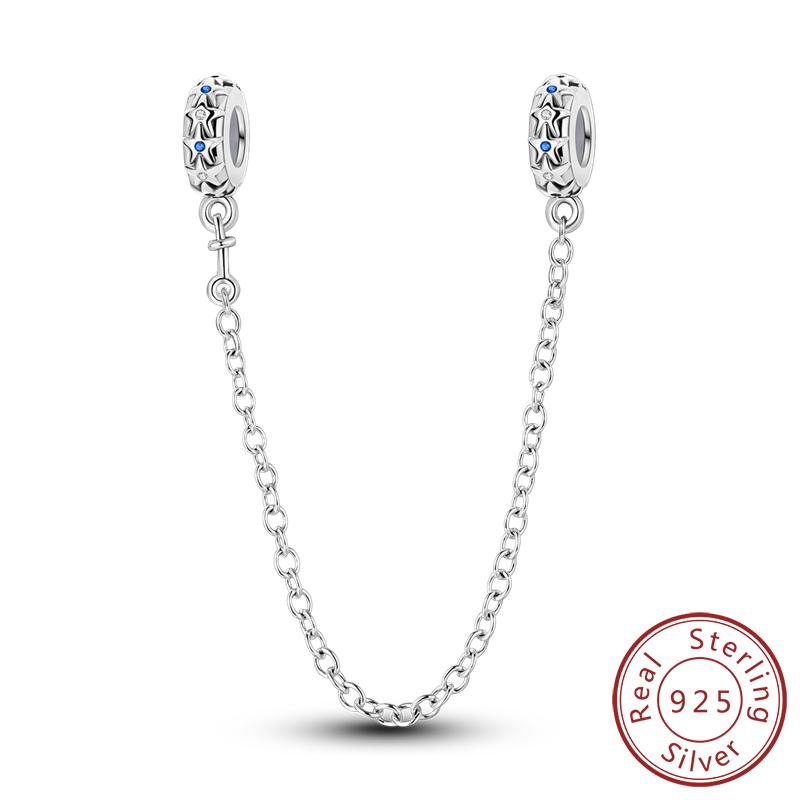 925 Silver Safety Chain Charms Golden Bow Snowflakes Infinite Love Safety Chain Fit Bracelet Jewelry Making