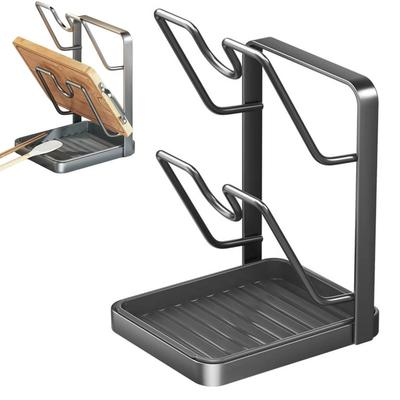 Topfdeckelhalter Topfdeckel-Organizer Löffelablage Lappenhalter für Küchenutensilien Arbeitsplatte Topfdeckelständer 18.2x13.6x22.5cm Grau,Weiß