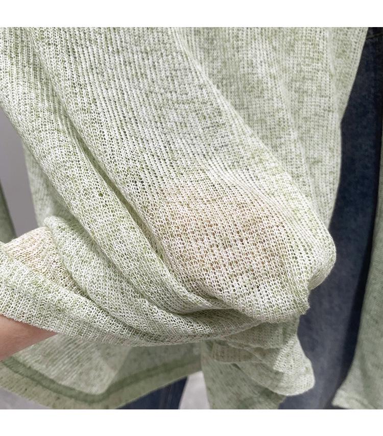 Szykowany kardigan z dekoltem w serek, z prześwitującego materiału chroniącego przed słońcem - Słodka i pikantna koszulka z długim rękawem dla kobiet, na wiosnę i jesień