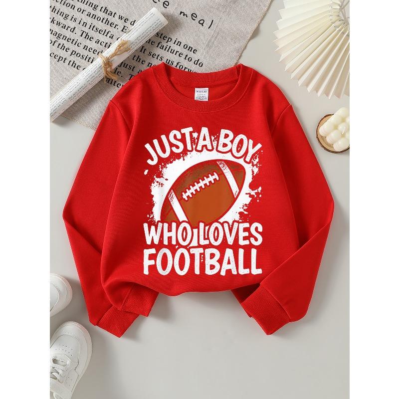 Girls' Fashionable Cute Crewneck Sweatshirt | Just A Boy Who Loves Football, Long-sleeved, Machine Washable