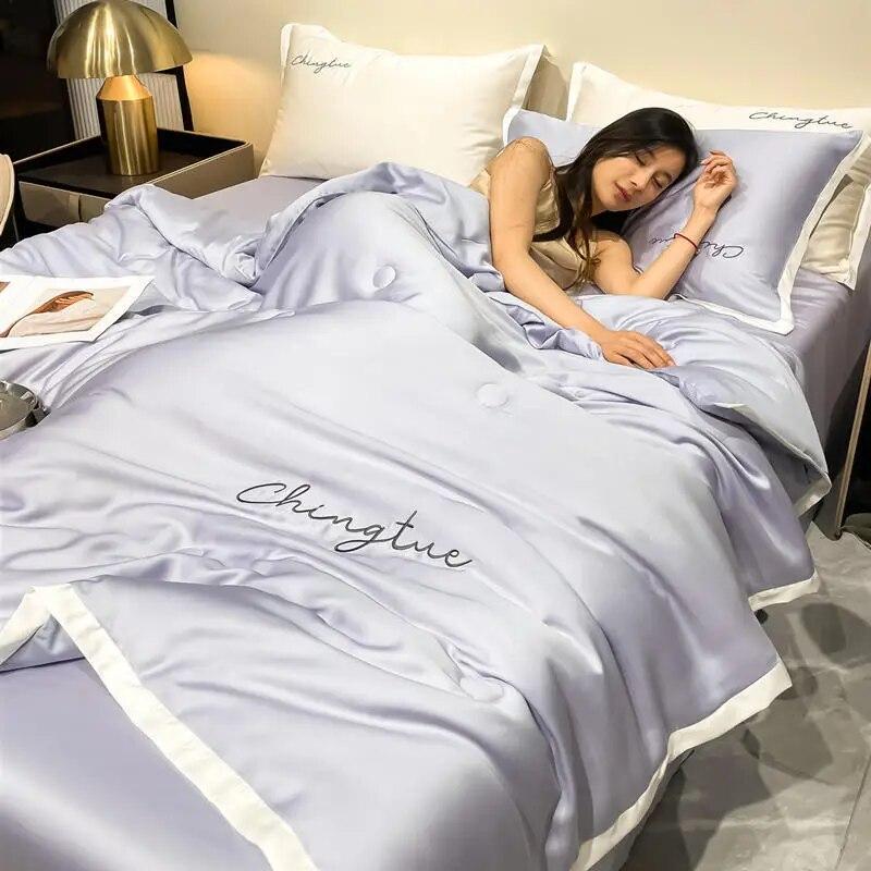 

Летнее прохладное одеяло, наволочка, комплект из 3 предметов, домашний текстиль, тонкое одеяло с вышивкой, приятное для кожи одеяло, комплект постельного белья королевского размера, моющийся 150x200cm-3pcs set