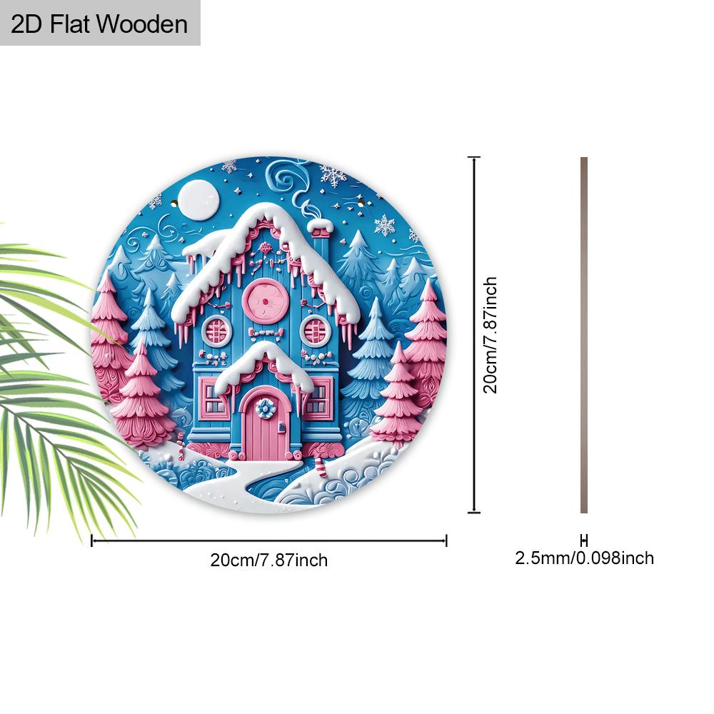 Pink Christmas Wooden Sign with Snow House Pattern - Navidad Sign for Front Door, Yard, Balcony Decor - Ideal Christmas Gifts