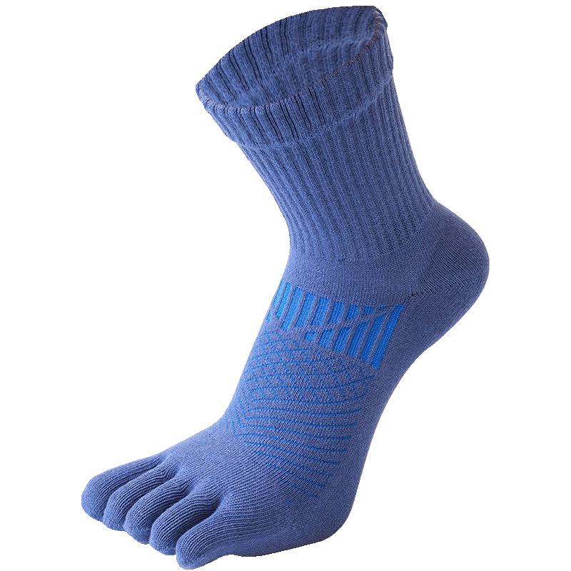 Autumn-Winter Five-Toe Sports Socks - Sweat-Absorbent, Breathable, Thick Pure Cotton, Anti-Odor, Mid-Calf Length