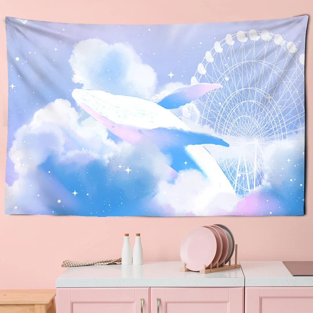 Whale Pattern Hanging Cloth Cartoon Pink Purple Cloud Room Tapestry Home Decoration Bedroom Wall Background Cloth