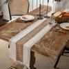 Linen Cotton Stitching Table Runner Dinning Table Decoration Two-color Woven Tassel Natural Material Wedding Decor Table Runners